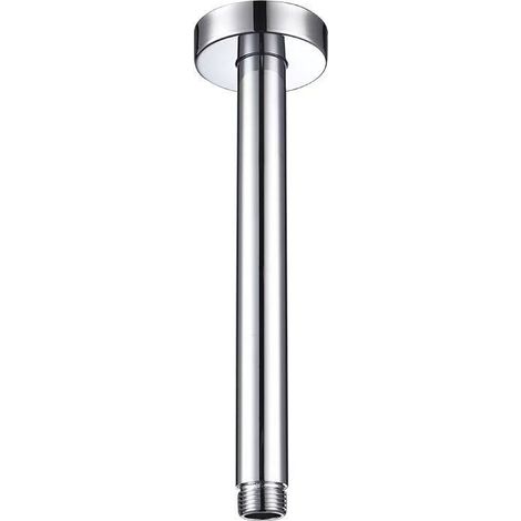 BRAVIX Bras de douche avec bride 20cm Bras de douche universel pour montage au plafond pour pomme de douche fixe et pomme de douche pluie chromé