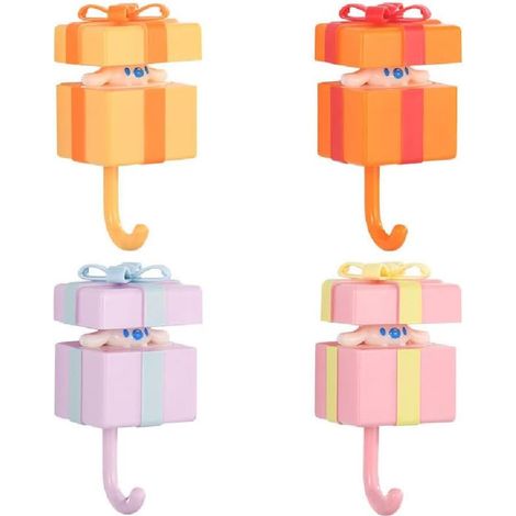 Set mit 4 starken, rückstandsfrei klebenden Haken im Katzenmotiv, für Mäntel, Taschen, Schlüssel, praktische Wohndekoration (je 1 Haken in jeder Farbe) (1/5)
