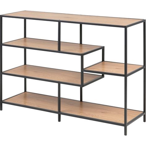 Estantería Norsica Sevferi 102, Roble salvaje + Negro, Abierta sin pared trasera, MDF, Metal, Número de puertas: 0, Número de cajones: 0, 78x114x35cm