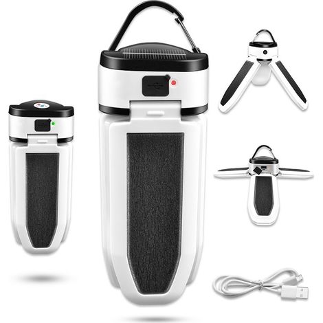 Lampe de camping solaire LED pliable, lanterne USB rechargeable avec chargeur portable, étanche, suspendue pour tente, urgence extérieure. (1/5)