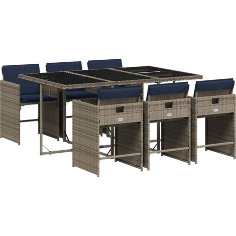 Maison Exclusive - 7-teiliges Garten-Ess-Set mit Kissen, grau, Po