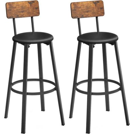 Sgabelli da bar set da 2 sgabelli alti con seduta imbottita 39 x 39 x 100 cm poggiapiedi montaggio facile stile industriale per cucina o sala da pranzo nero 120004970