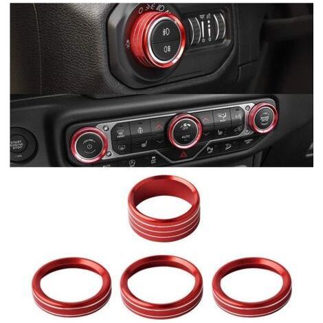 Accessoires pour Jeep Wrangler JL (2018–2021) : Cache-boutons de climatisation, interrupteurs de phares et baguettes décoratives, alliage d’aluminium, rouge, ensemble de 4 pièces (1/5)