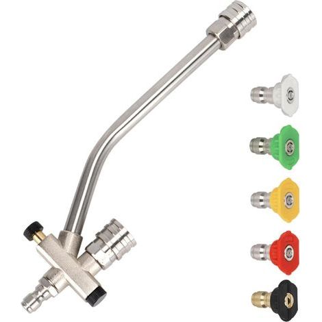 Pulvérisateurs d'eau en mousse multifonctionnels à double connecteur, accessoires professionnels pour nettoyeur haute pression, tige d'extension pour voiture anti-fuite buse d'extrémité de tuyau (1/5)