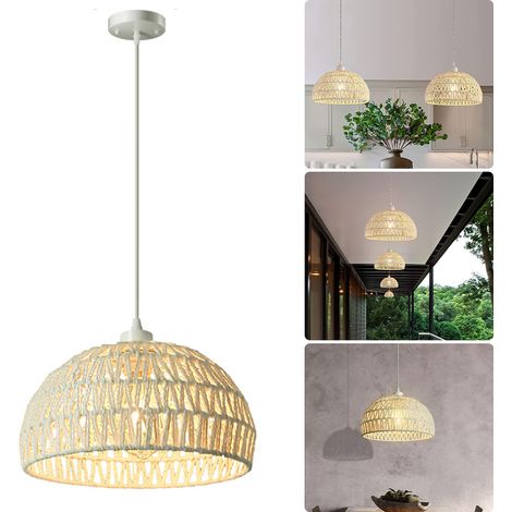 Suspension rustique, lustre avec ampoule, plafonnier bohème, suspension réglable en hauteur, blanc, lumière chaude 3000 K (1/5)