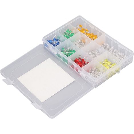 Lot de 500 diodes LED 5mm, blanches, blanc chaud, rouges, vertes, bleues, jaunes, roses, jaune-vert, violettes, UV, orange, avec boîte (1/5)