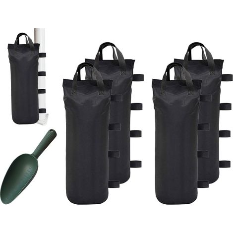 4 PCS Poids Pavillon Sacs De Sable, Sacs De Sable Sacs De Poids, Noir Sac de Lestage, Sac de Sable avec Pelle, Sac de Sable pour Tonnelle Convient aux Auvents Tentes Parasols (Noir) (1/5)