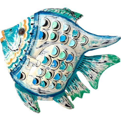 Kerzenhalter in Fischform aus Zinn, Größe M – Bunte und handgefertigte maritime Dekoration