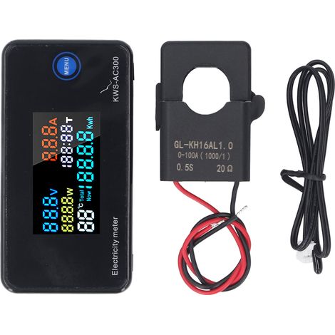 Multimètre numérique tension ca, compteur de température, affichage LCD, testeur d'énergie avec transformateur de courant AC50-300V 0-100A (1/5)