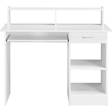 Yaheetech Scrivania per Computer Fisso Pc con Porta Tastiera Scorrevole Mensola Cassetto da Ufficio Studio Salvaspazio 106 x 50 x 94 cm Bianca