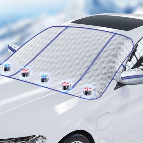 Copriparabrezza auto con coprispecchietto laterale, attacco magnetico per neve, gelo, polvere (blu, 145 x 105 cm)