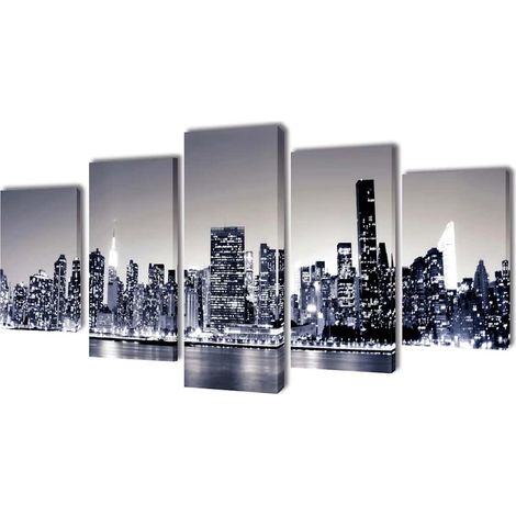 Set de toiles murales imprimées Horizon de New York monochrome (1/3)
