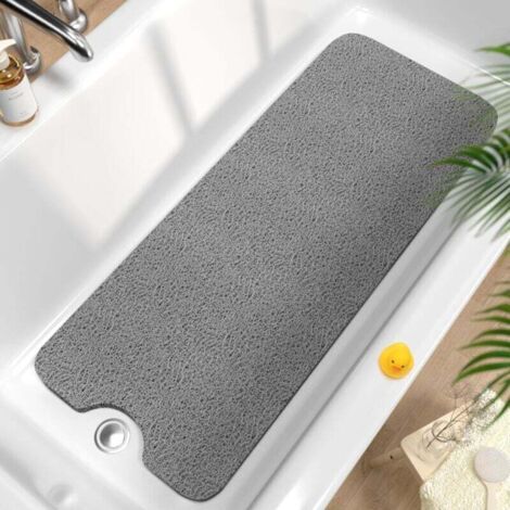 Tapis de bain antidérapant 100 x 40 cm, en luffa souple PVC avec évacuation, séchage rapide pour zones humides, sans ventouse, gris