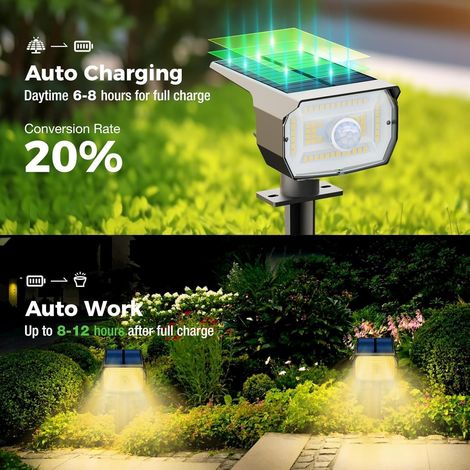 Lumiere Solaire Exterieur Detecteur de Mouvement Lot de 4 - Lampe Solaire Exterieur Puissant 56 LED/3 Modes avec Étanche, Réglable LED Spot Solaire pour Jardin Chemins(Blanc Chaud) (1/4)