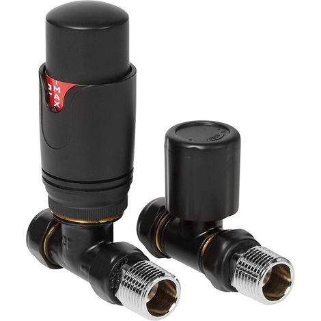 Thermostatic TRV Radiator Valves 1/2"x15mm Brass Straight Black (1/2)