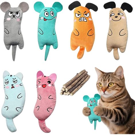 Lot de 6 jouets en herbe à chat + 10 bâtonnets dentaires, peluches à la cataire séchée pour chatons et chats d'intérieur, accessoires de mastication et de jeu.