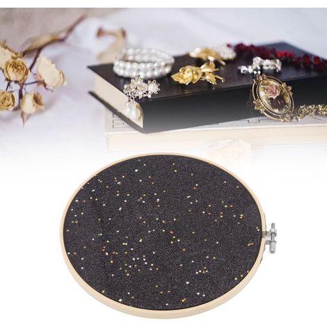Porte-Bijoux Diamètre 22cm Noir Bambou Faux Cuir - Organisateur de Broches et Bijoux Décoratif Pratique Économiseur d'espace (1/5)