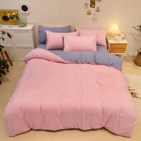 Housse de Couette 220x240 cm + Drap Housse 230x250cm avec 2 Taie d'oreiller 48x74cm,Parure de Lit Bicolore Fermeture Éclair,Style I (1/3)