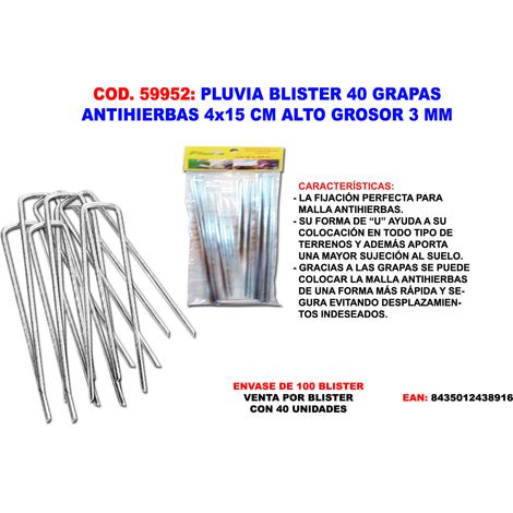 Blister da 40 Graffe Pluvia Zincate per Rete Antierbacce 4x15cm spessore 3mm