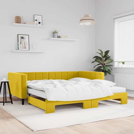 Tagesbett Ausziehbar mit Matratzen Gelb 100x200 cm Samt (1/5)