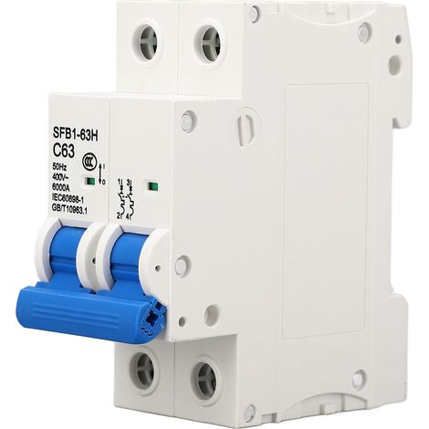 Disjoncteur miniature bipolaire 400V, boîtier PC ignifuge, pour bâtiment commercial. (1/5)