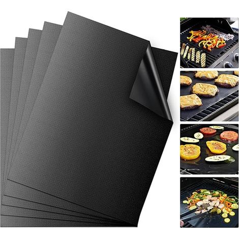 Set mit 5 Backmatten, Grillmatte, Grillplatte, Backblech, Ofen, 40 x 33 cm, für Gasgrill, Elektro-Holzkohle, 100, antihaftbeschichtet