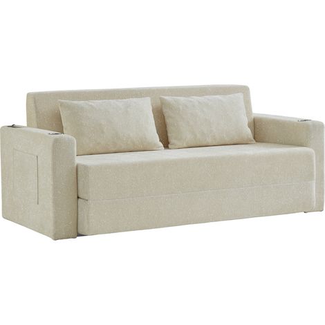 Sofa-letto a terra, divano per 2 persone, divano pieghevole 2-in-1, tessuto chenille (con effetto lucido), adatto per soggiorni e appartamenti, incluso 2 cuscini, con funzione di ricarica USB, 2 tasch (1/5)