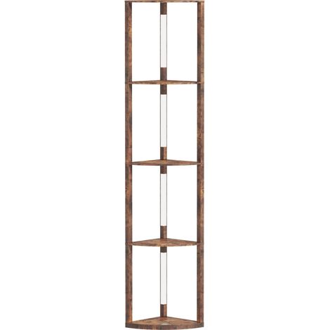 Lampadaire LED avec étagères, gradation 5 niveaux, lampe de sol moderne avec 3 niveaux de luminosité et interrupteur au pied, marron rustique (1/5)