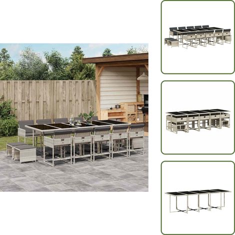 Cuscini da giardino - vidaXL Set da Pranzo da Giardino 15 pz con Cuscini Grigio Polyrattan - Rattan PE