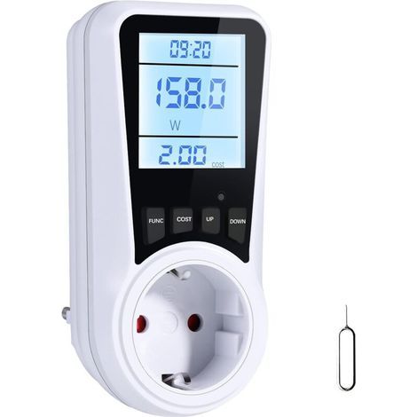 Prise de courant avec wattmètre, prise numérique pour la mesure de la consommation avec 7 modes de surveillance, prise à économie d'énergie, écran LCD rétroéclairé (1/4)