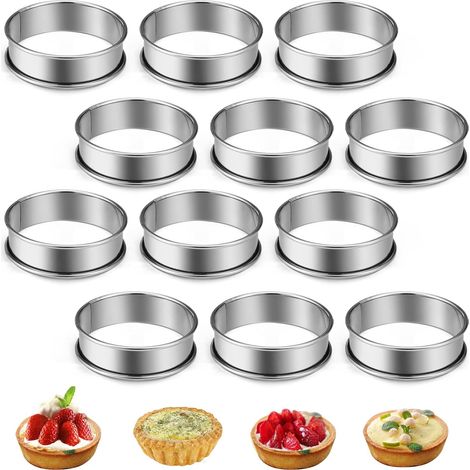 Lot de 12 anneaux à dessert en acier inoxydable 8 cm, moules pour mousse et pancakes, cercles à gâteaux