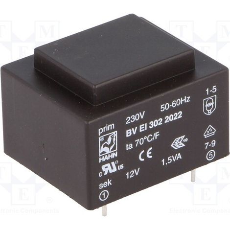 Trasformatore incapsulato 12vac 1,5va Ingresso 230vac Bvei3022022