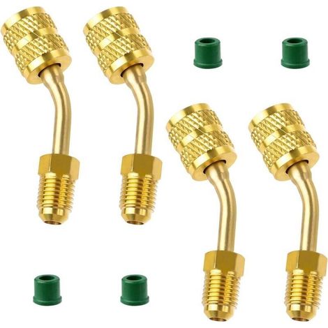 Connecteur R410A Adaptateur de connecteur de climatisation coudé 4 pièces Connecteur en laiton massif pour service de climatisation et de réfrigération 5/16 à 1/4SAE avec 4 joints en laiton