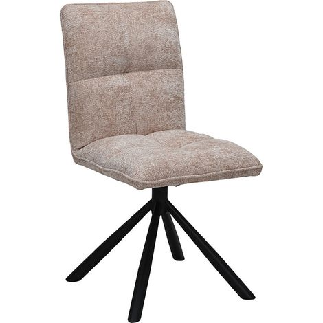 Drehbarer Esszimmerstuhl DANIEL – Sandfarbener Stoff – Schwarze Metallbeine – Design-/Industriestil