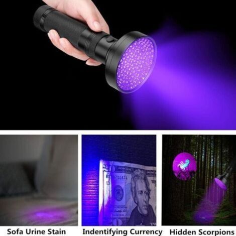 UV-Taschenlampe, 100 LEDs, Schwarzlicht-Taschenlampe (395 nm), UV-Detektor zum Auffinden von fluoreszierenden Markierungen, Tierurin, Teppichflecken, Bettwanzen und Schutzbrillen