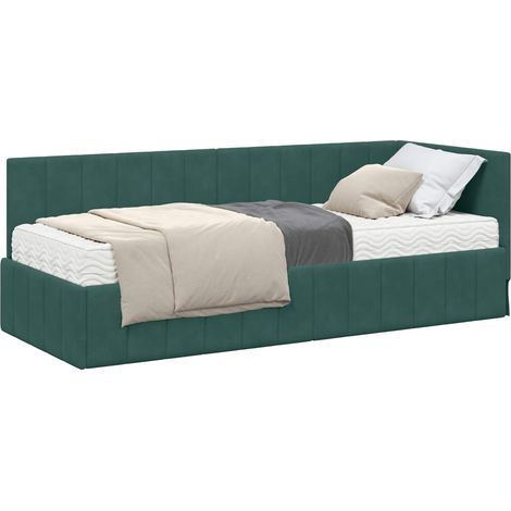 Corner Bed Frame with Mattress 2 pcs Green Velvet vidaXL