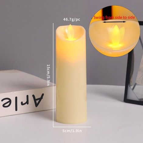 Bougie d'extérieur étanche avec lumière LED, sans fil et sûre, 5 x 15 cm, bougie LED clignotante, minuterie et fonctionne sur piles, plastique (1/4)