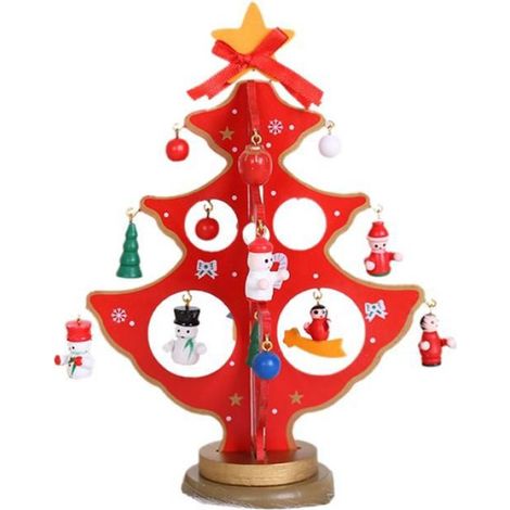 Sapin de Noël en Bois - Décoration Tridimensionnelle Rouge - À Monter Soi-Même - Pour Maison Bureau Chambre - Lot de 1 (1/5)