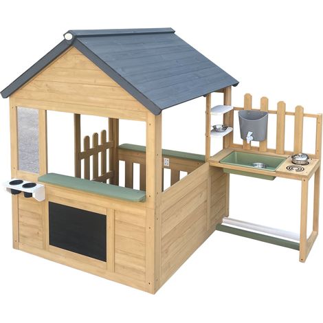 Axi Lizz Maisonnette Pour Enfant En Bois - Marron/Anthracite  Cabane Pour Enfant, Pour Jardin / Extérieur, Avec Cuisine Intégrée - Accessoires Inclus
