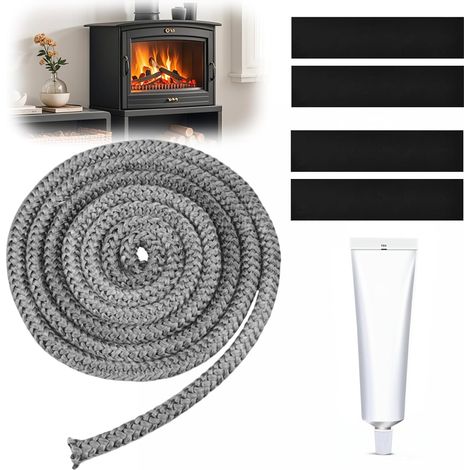Joint Insert Cheminée Φ14mm x 3m, Joint en Fibre de Verre pour Insert de Cheminée, Joint Vitre Insert pour Poêle à Bois, Corde d'Étanchéité Ignifuge pour Cheminée avec Colle et 4 Bandes d'extrémité (1/5)