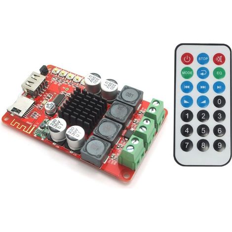 TPA3116 Carte amplificateur de Puissance numérique Bluetooth 2X50W avec télécommande, Prise en Charge de la Radio FM/Carte TF/Enregistrement USB (1/5)