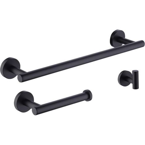 Amazon Set di accessori per il bagno da 3 pezzi, nero, portasciugamani, porta carta igienica, gancio appendiabiti, montaggio a parete, acciaio inossidabile 304, nero opaco, LA20BKDG-32