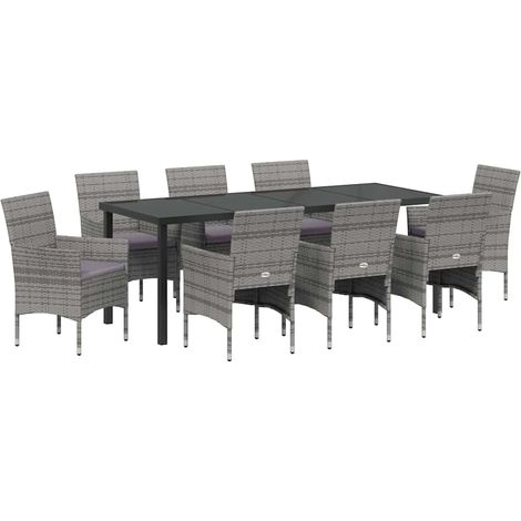 Maison Exclusive - Set da Pranzo per Giardino con cuscino 9 pcs Grigio polyrattan