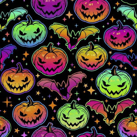 Tela decorativa para exteriores Oxford - Motivo de calabaza y murciélago de Halloween I DX671 (1/5)