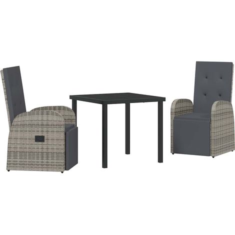 Garden Dining Set with Cushion 3 pcs Grey Poly Rattan vidaXL (1/5)