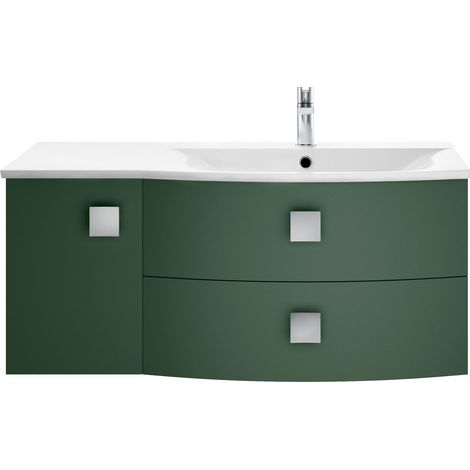 Gentleshaw Contemporary 1 Door 2 Drawer Right-Hand Wall Hung Vanity Unit with Curved Basin, Hunter Green, 1000mm