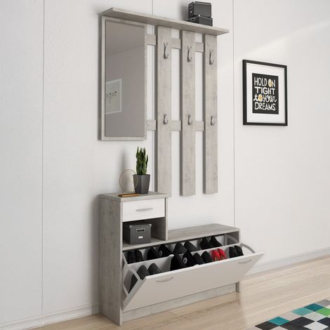 Garderobenschrank Garolfo, mit Spiegel, 25,5x100x190h cm Weiß (1/5)