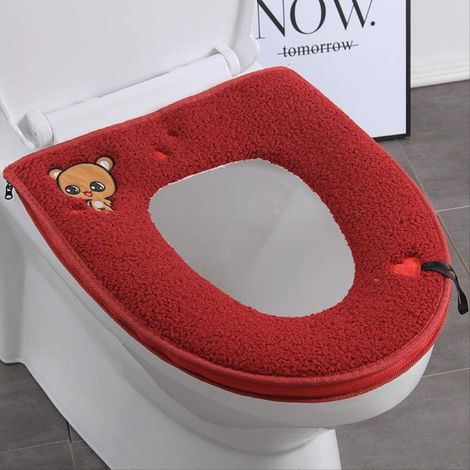 Housse de toilette brodée à motif dessin animé, fermeture éclair et velcro, siège de toilette Home Four Seasons Universal Mat rouge (1/3)