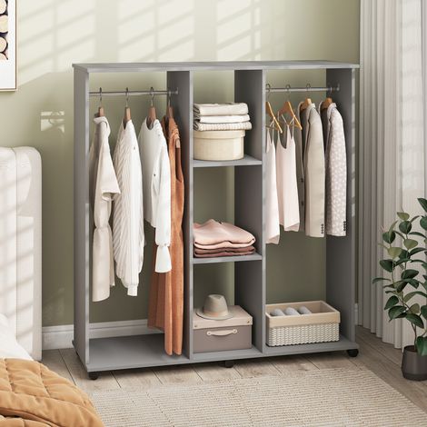 Armadio, mobile contenitore con 6 ruote, 120 x 40 x 128 cm, legno grigio