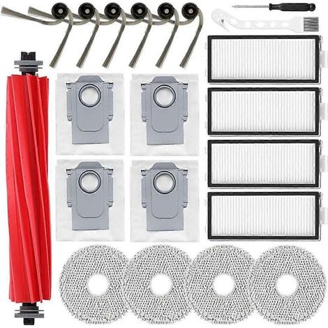 Lot de 21 accessoires de rechange compatibles avec les aspirateurs robots Roborock QV 35A, QV 35S, QR 598 et QR 798 : 1 brosse principale et 6 brosses latérales. (1/5)